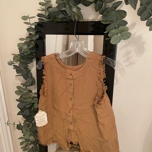 NWT Altar’d State Mustard Fringe/Button Top